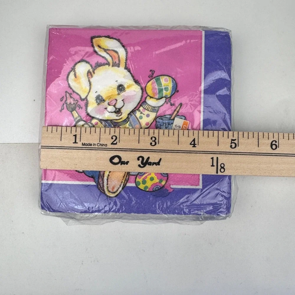 Vtg Paper Creations Easter Bunny Rabbit Beverage Napkin 5x5in Tablecover 48x88in